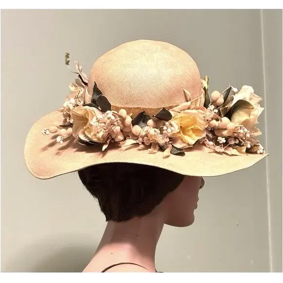 Vintage 1950s Bes-Ben Straw Wide Brim HAT w/Yellow Silk  display picture 3